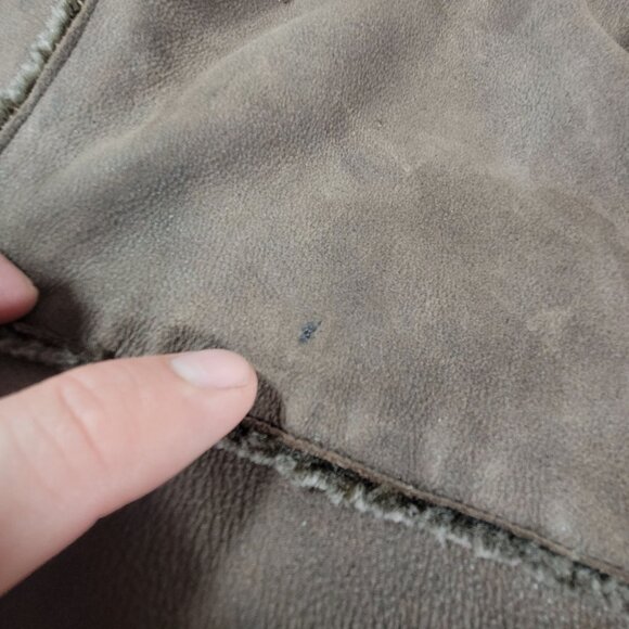 Men's Guess Leather Frontier Sherpa Fleece Lined Jacket Coat Sz Large Brown READ - Picture 8 of 16